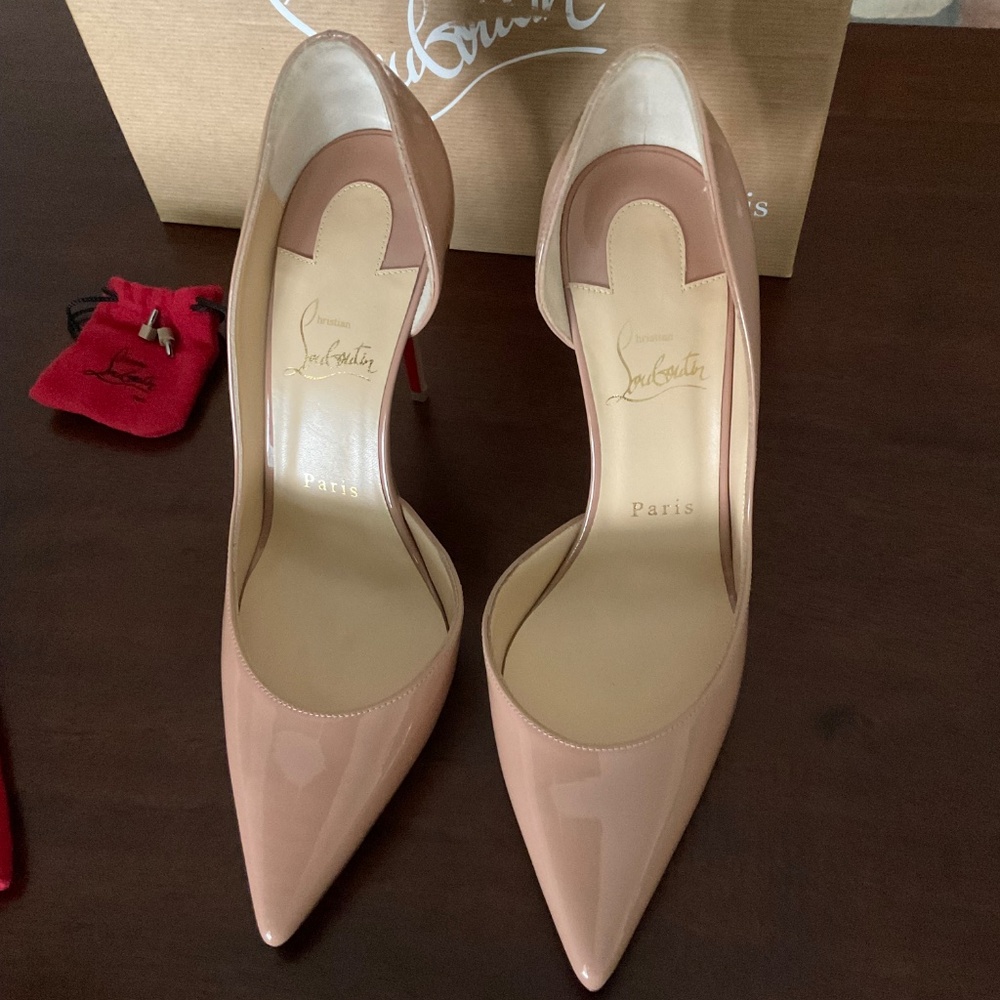 Christian Louboutin  IRIZA 100 patent  nude women heels size 38.5 NWT - Picture 2 of 8